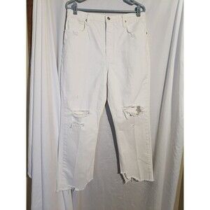 We The Free Tapered Baggy Boyfriend Jeans Sz 31 Button Fly Crop White Destroyed